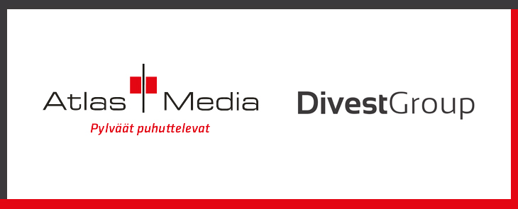 Atlas-Median logo ja Divest Groupin logo
