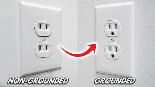 “Ungrounded two-prong outlet vs grounded three-prong GFCI outlet side by side