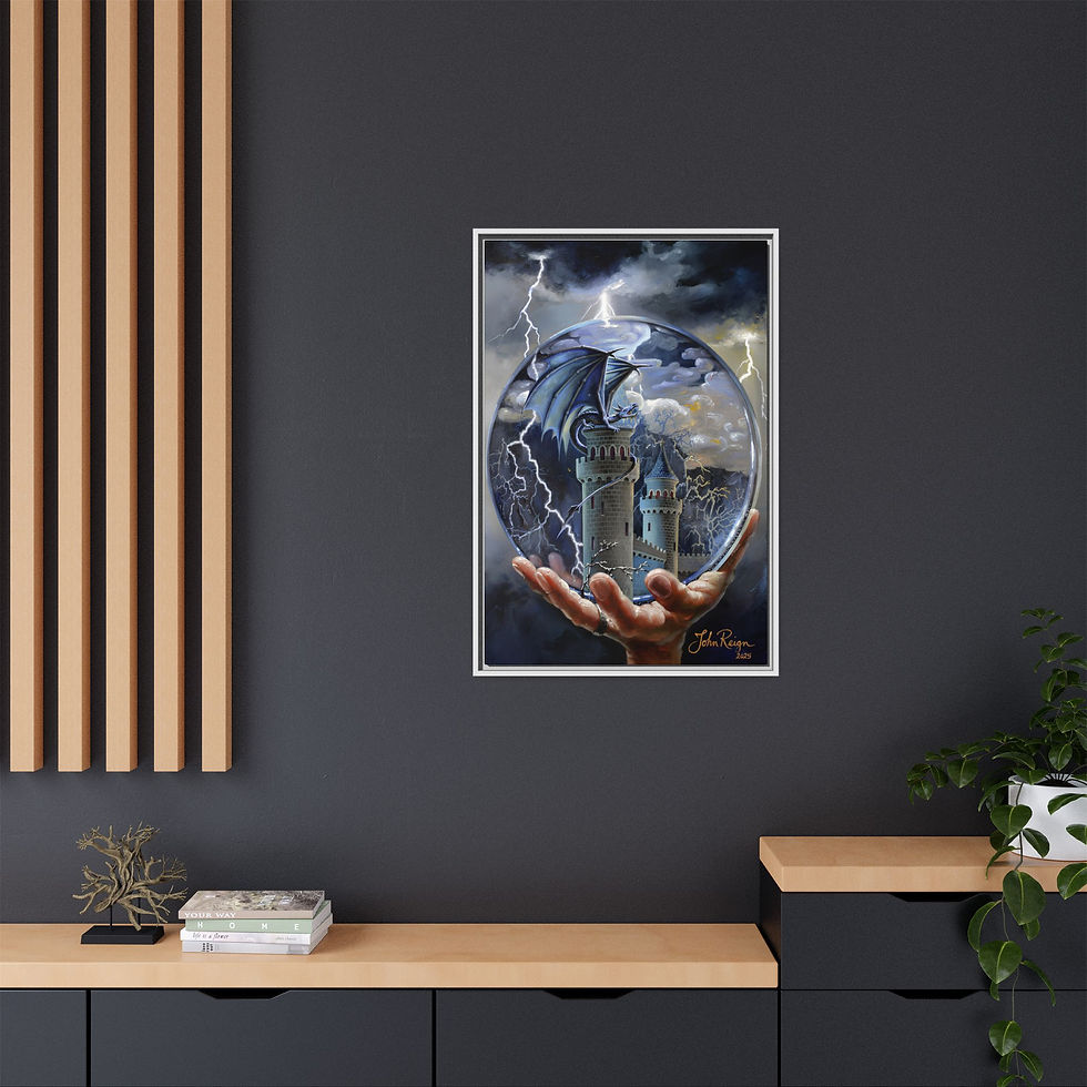 Thumbnail: Framed Matte Canvas: Dragon Crystal Orb Castle Wall Art By John Reign