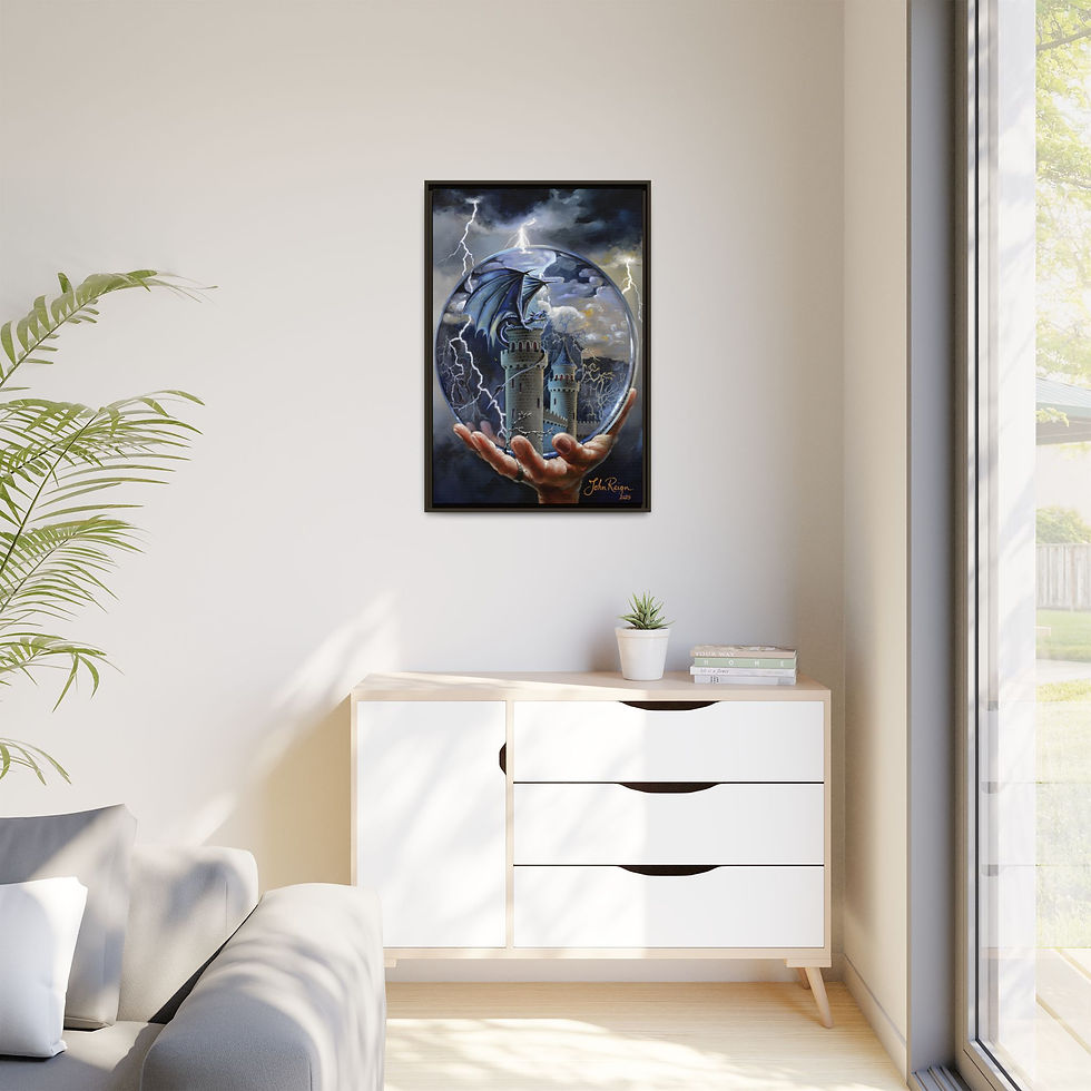 Thumbnail: Framed Matte Canvas: Dragon Crystal Orb Castle Wall Art By John Reign