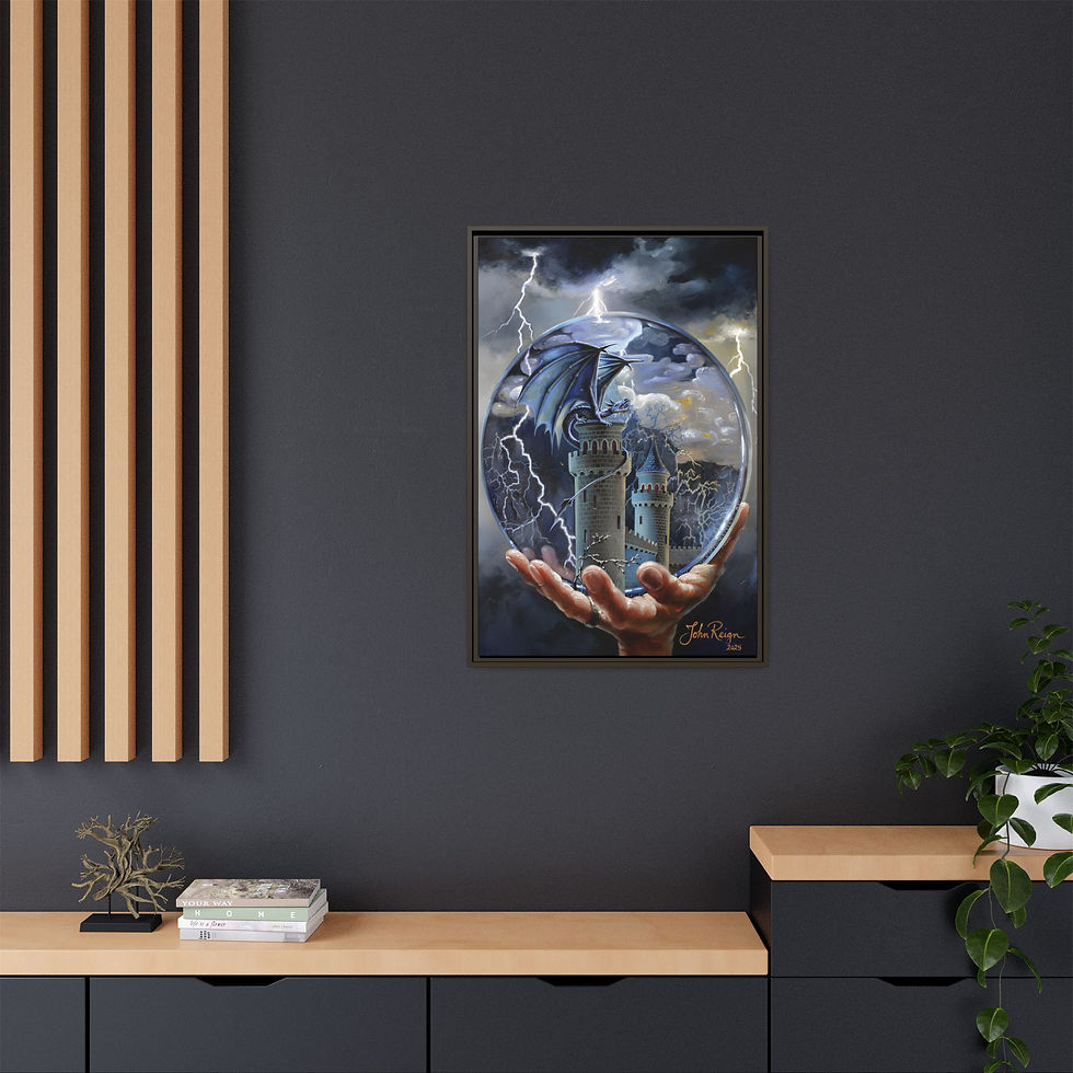Thumbnail: Framed Matte Canvas: Dragon Crystal Orb Castle Wall Art By John Reign