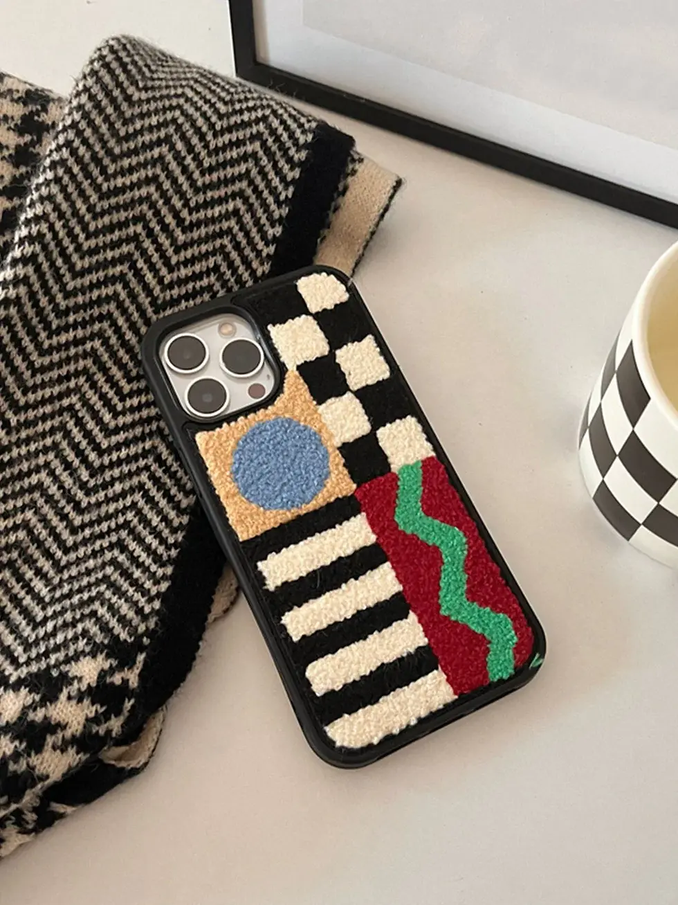 Thumbnail: Geometry Patchwork Plush Mobile Phone Case(iphone 11-15 pro max)