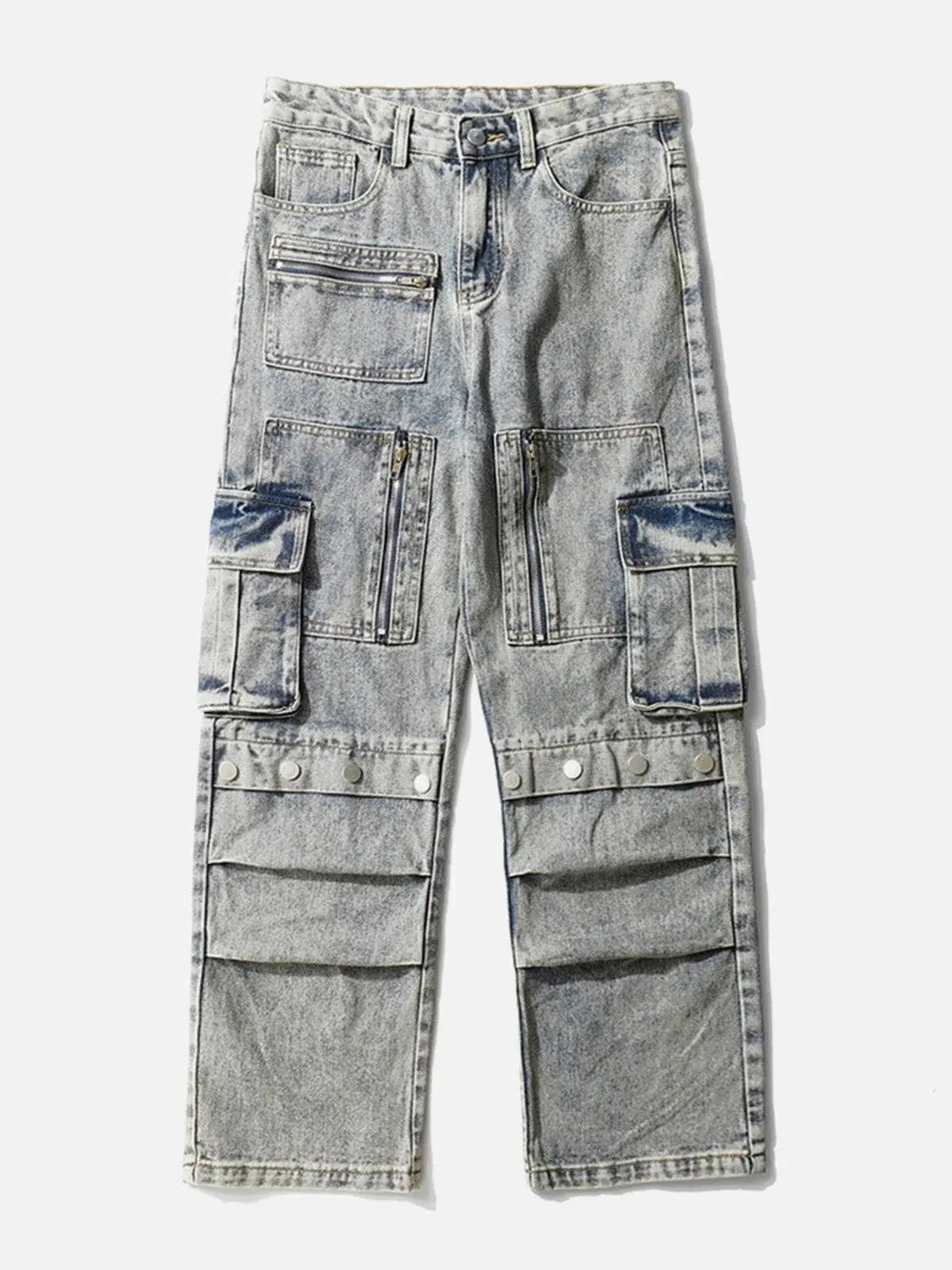 Multi Pocket Washed Straight-Leg Jeans