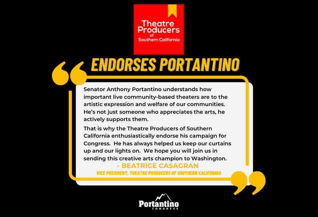 Theatre Producers of Southern California Choose Anthony Portantino for Congress