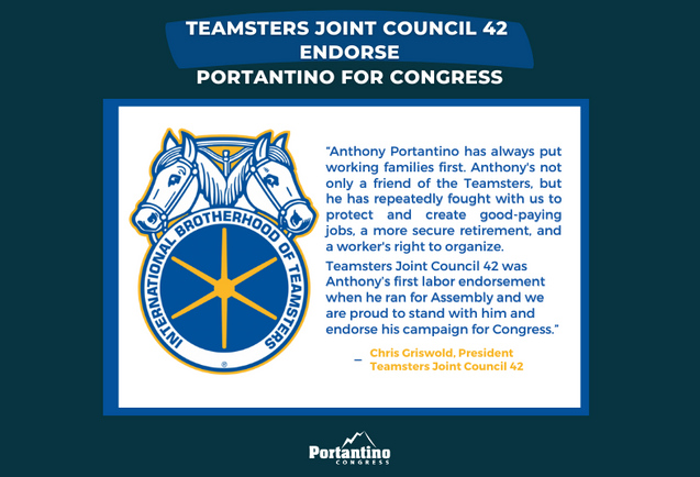 Teamsters Joint Council 42 Endorses Portantino for Congress