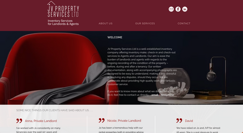 Image of website home page for JV Property Services Ltd