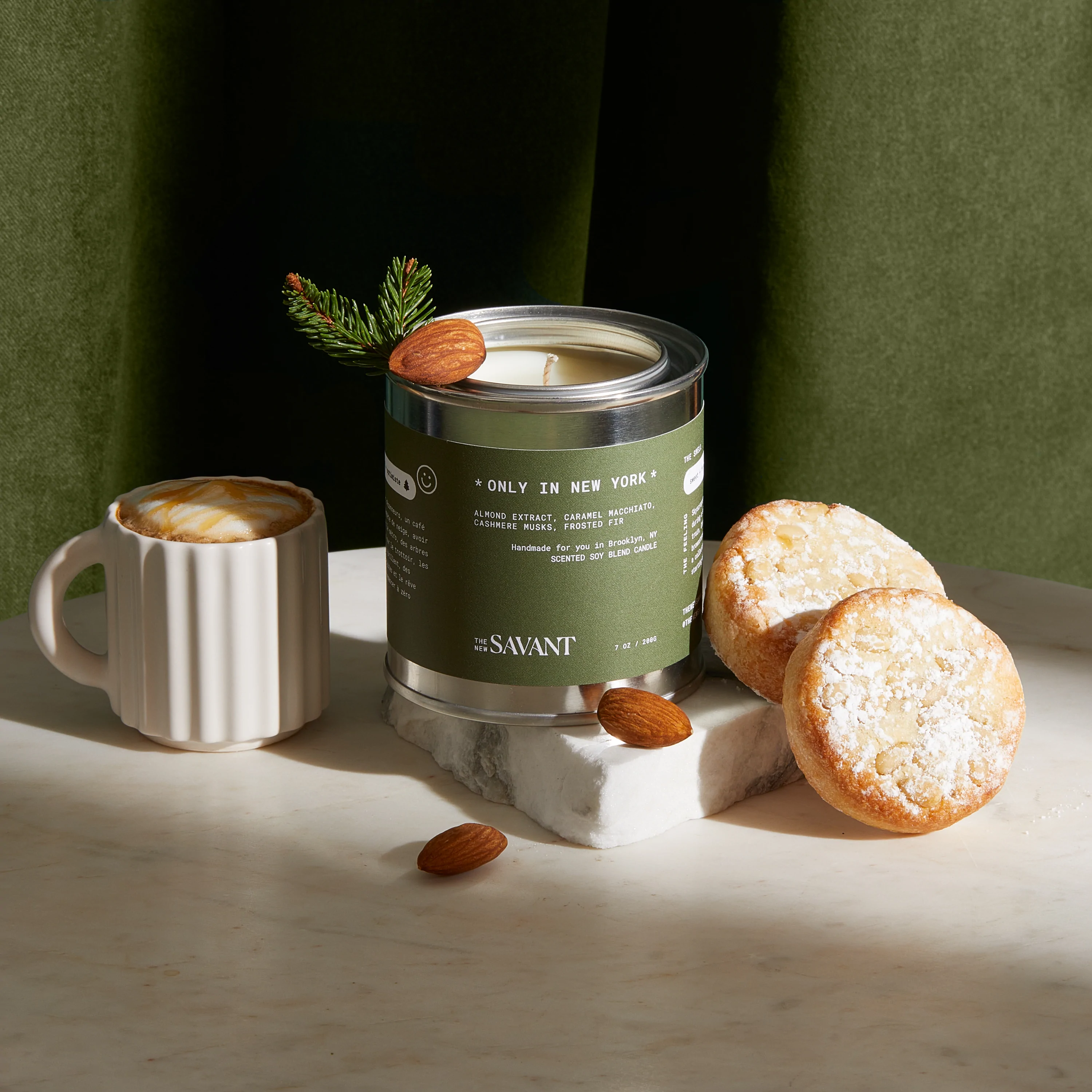 Green Holiday Candle with Cookies and Espresso
