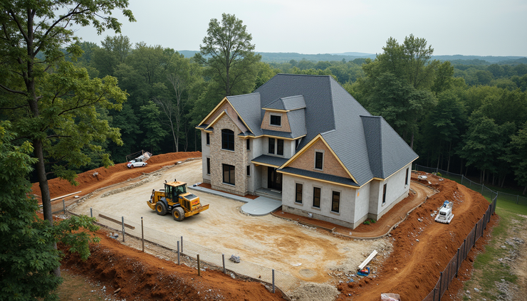 High angle view of a construction site for a new custom home in New Jersey