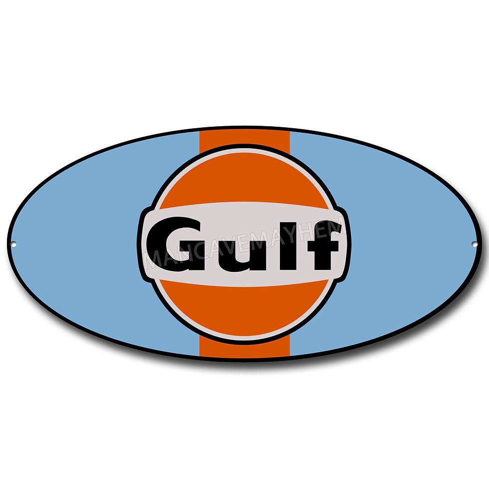 GULF RACING MACHINE CUT OVAL METAL SIGN 8" X 12"