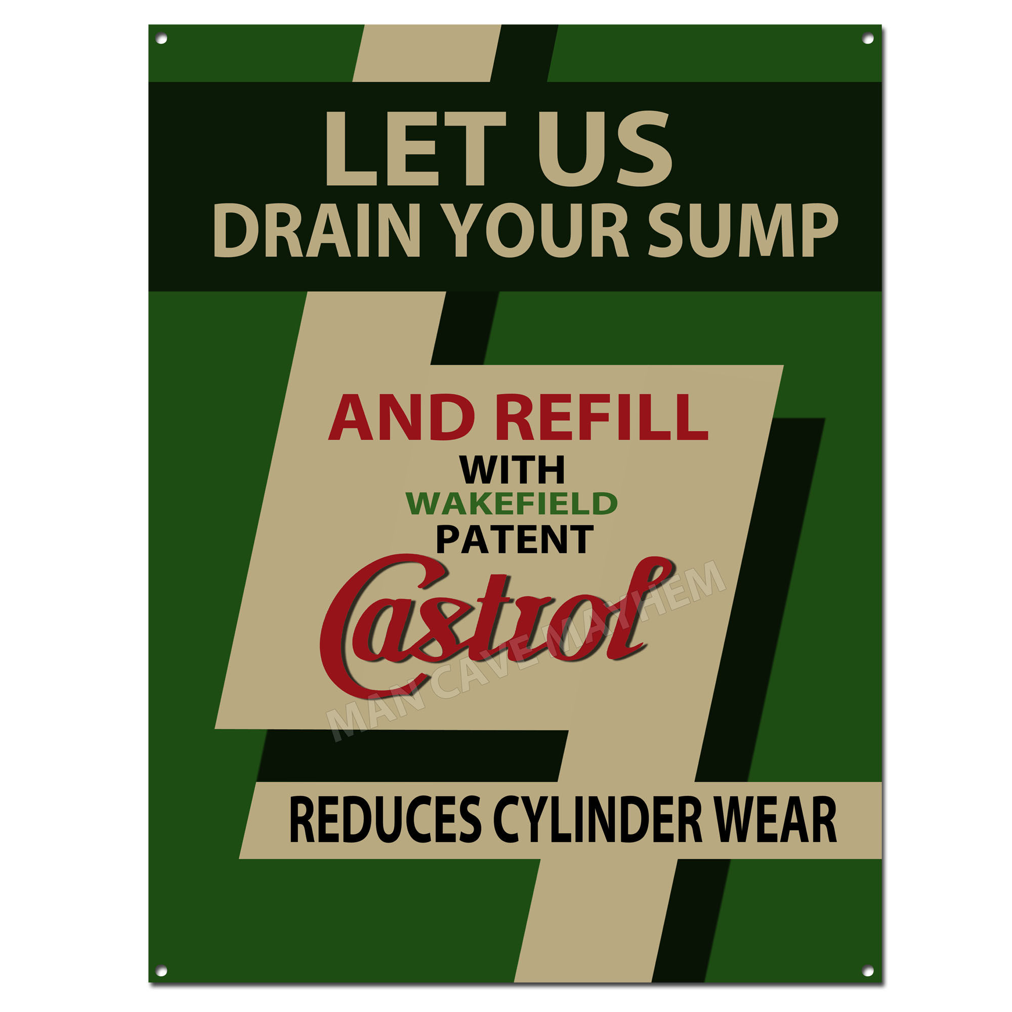 CASTROL MOTOR OIL REDUCES CYLINDER WEAR GARAGE METAL SIGN 16" X 12"