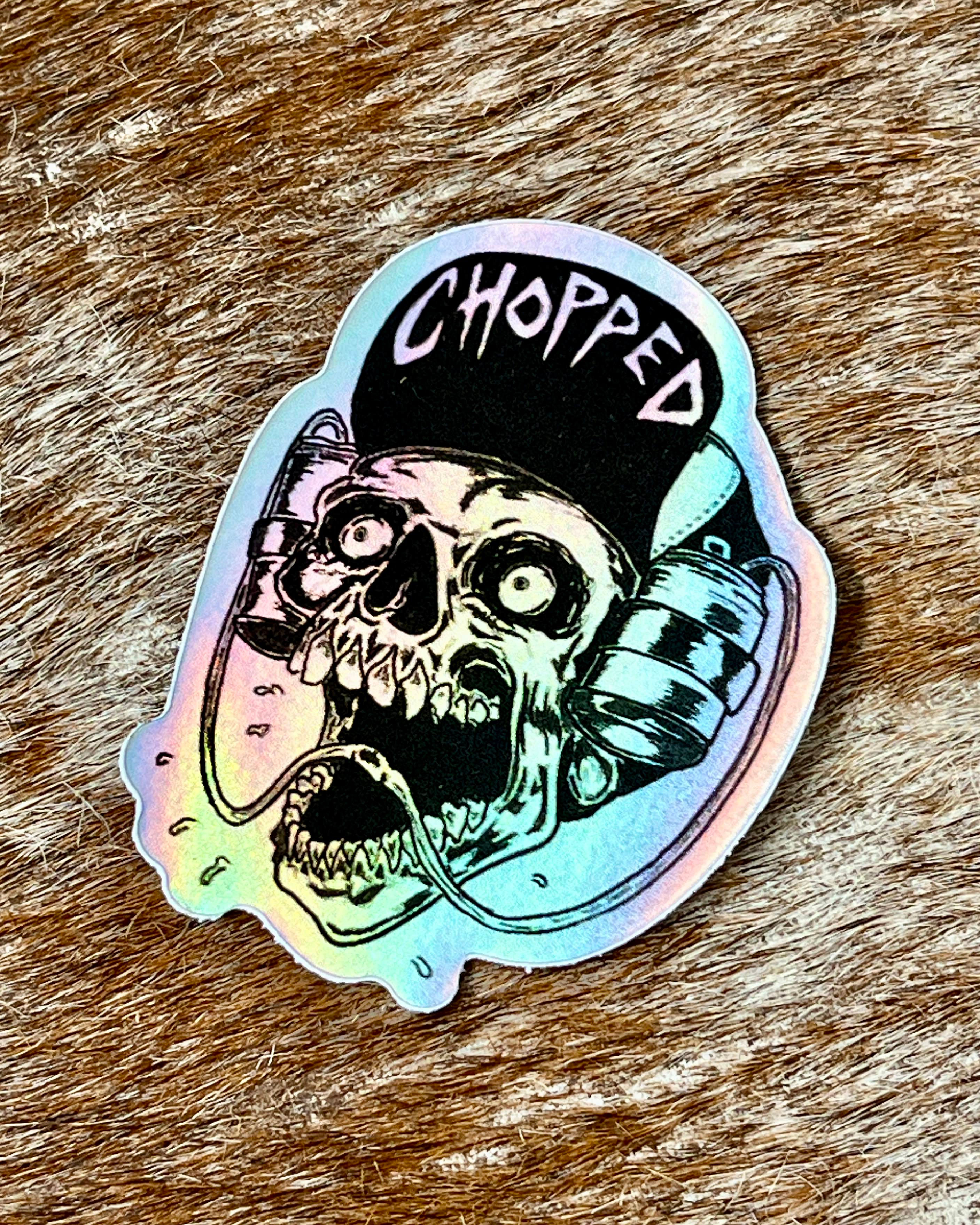 CHOPPED - BEER SKULL // HOLOGRAPHIC SATIN STICKER (medium)