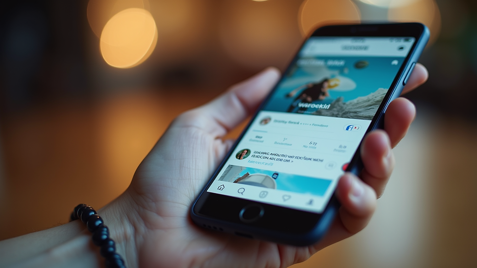 Close-up view of a smartphone displaying social media ads