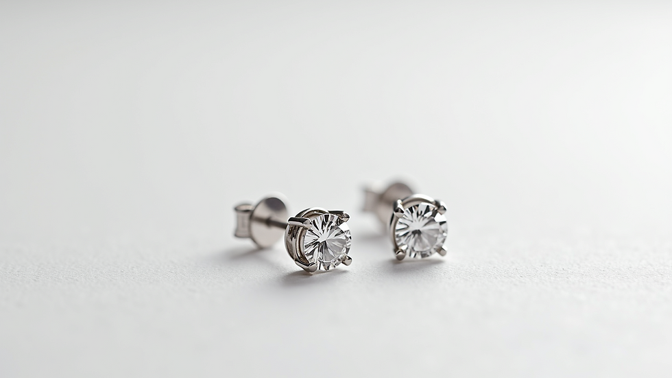 Close-up view of classic diamond stud earrings on a white background