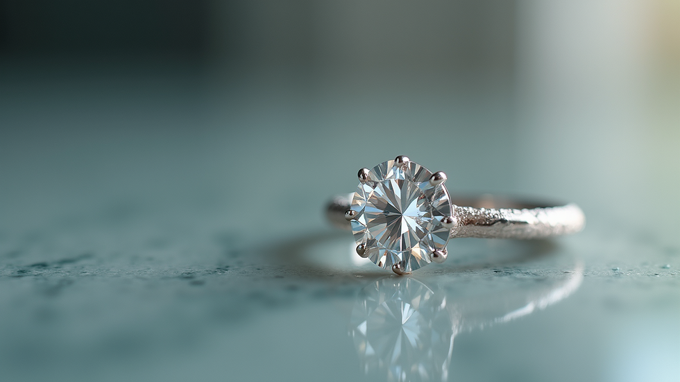 Close-up view of a sparkling diamond ring on a white gold band