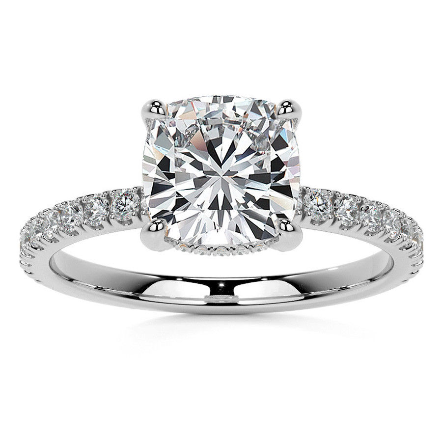 Thumbnail: Round Brilliant 2.70 ctw Hidden Halo Diamond Engagement Ring Wedding Band Set Gold - G, VVS1 GIA certified - side view
