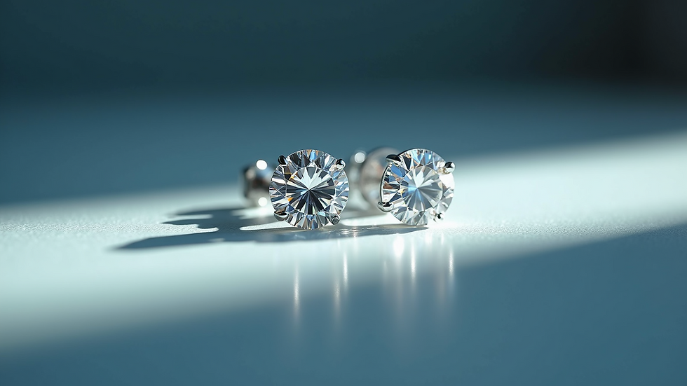 Close-up view of 1 carat diamond earrings sparkling under soft light