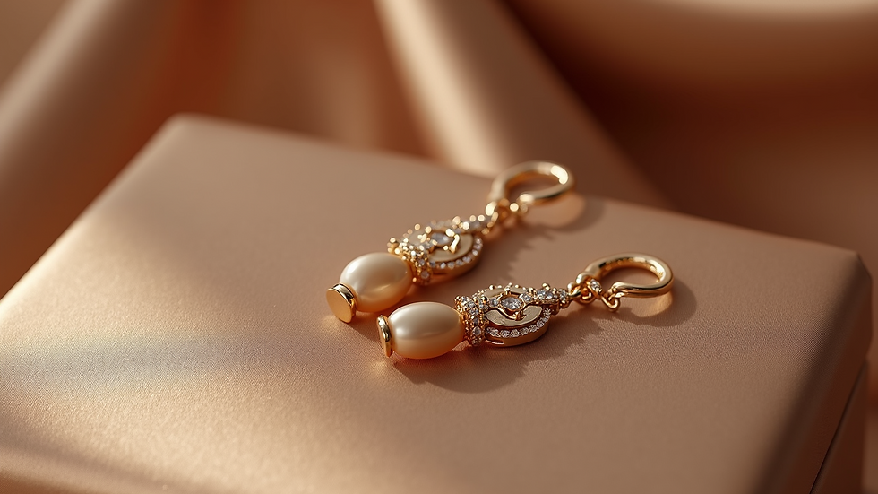 High angle view of elegant drop earrings placed on a luxurious surface