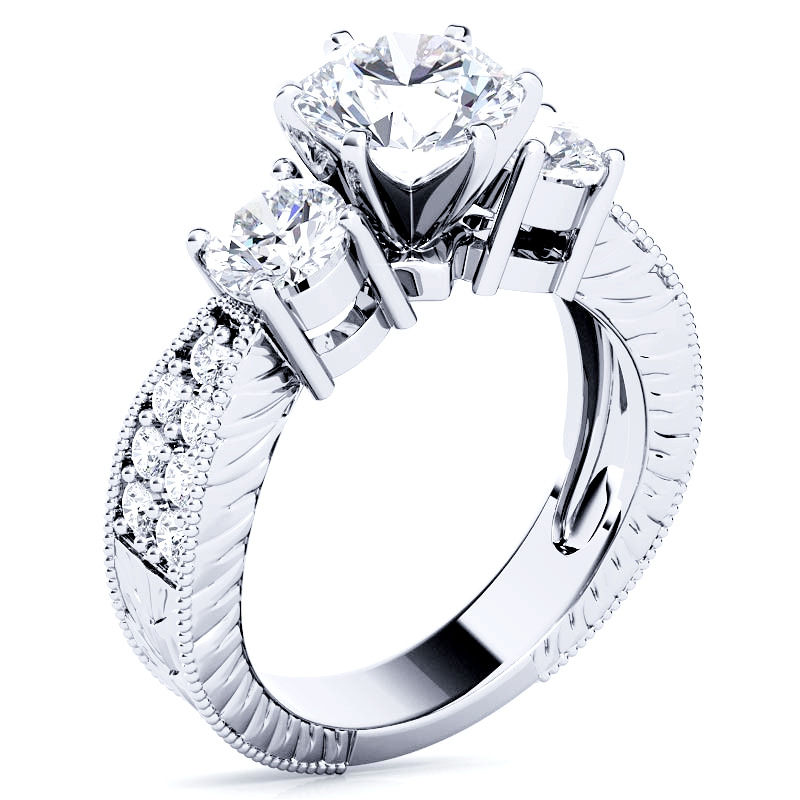 Thumbnail: Round Cut 1.80 ctw Diamond  3 stone Engagement Ring on 14k White Gold GIA Certified