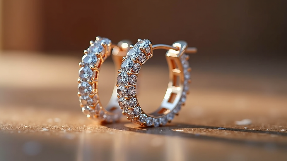 Close-up view of a pair of exquisite diamond hoop earrings
