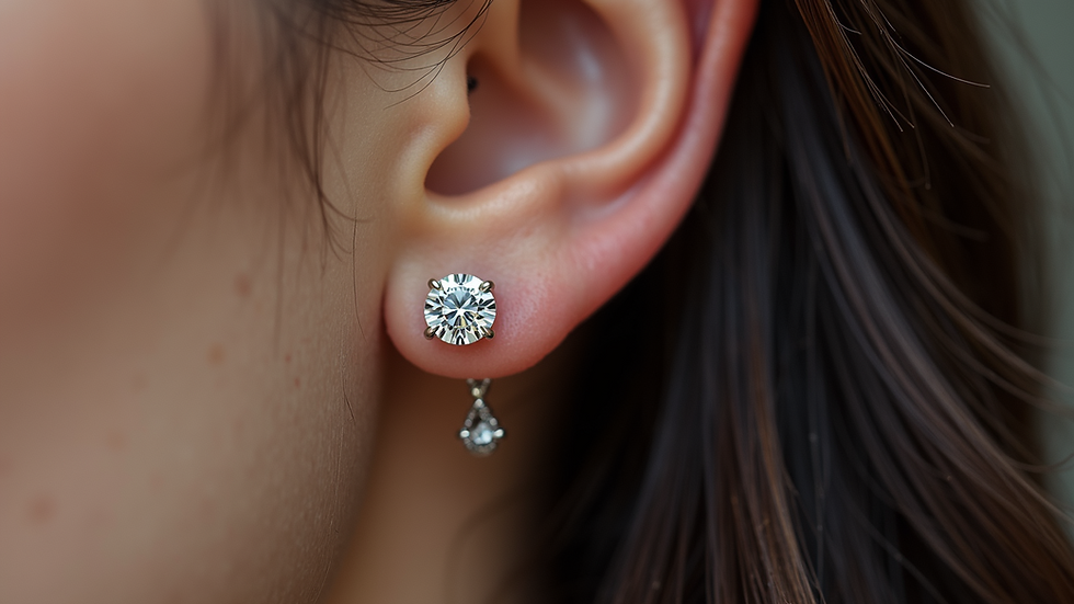 Close-up view of a single round diamond stud earring
