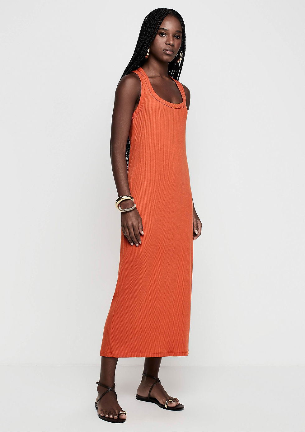 Miniatura: Vestido Midi Decote Quadrado Canelado - Dzarm