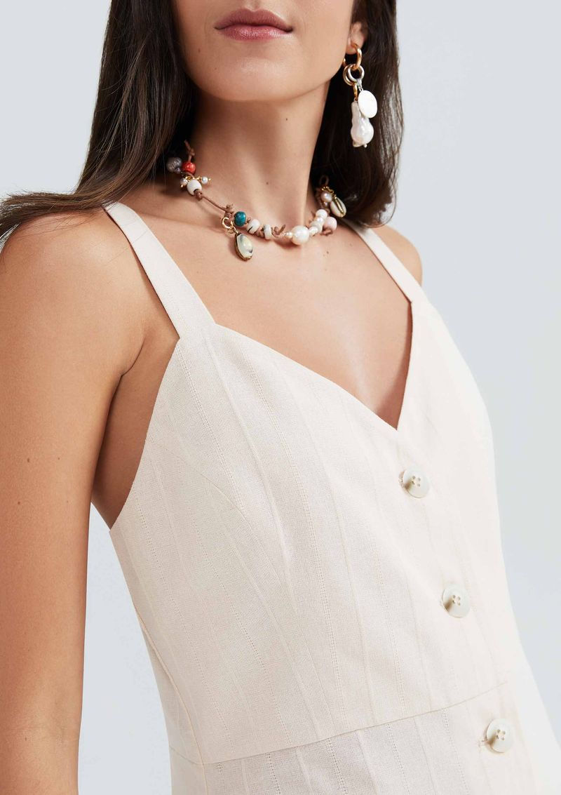 Miniatura: Vestido Curto Risca De Giz Com Linho - Nude