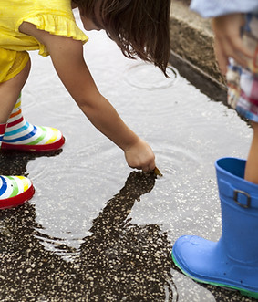 Kids playing in puddle