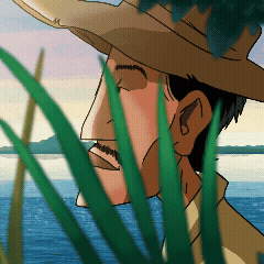 Personagem ilustrado observando o horizonte às margens de um rio amazônico em cena do videoclipe Amazônia, produzido pelo Estúdio JToons para a cantora Jamily Souza.
