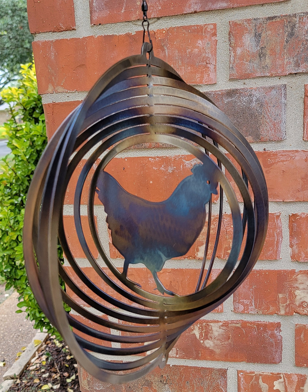 Thumbnail: Rustic Metal Chicken Wind Spinner: Farmhouse Garden Art