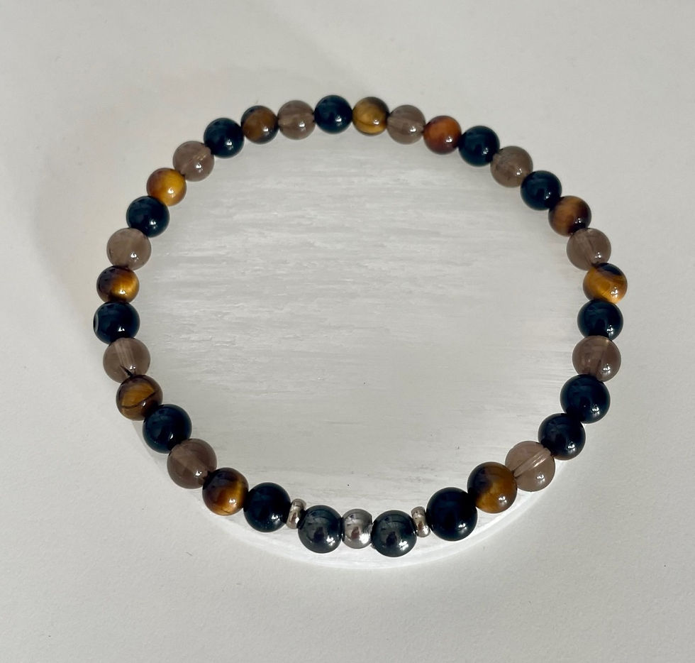 Men's Tigers Eye, Tourmaline and Smokey Quartz Crystal Bracelet
