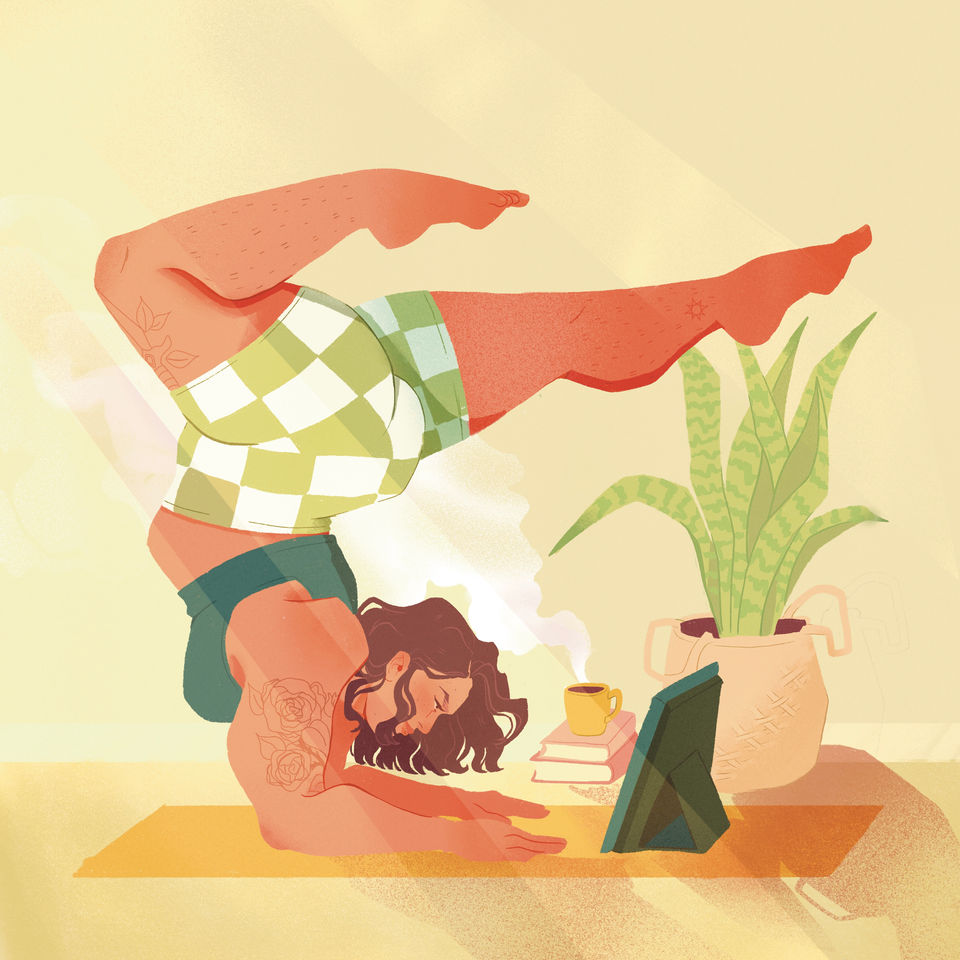 plus size woman does yoga showing body positive