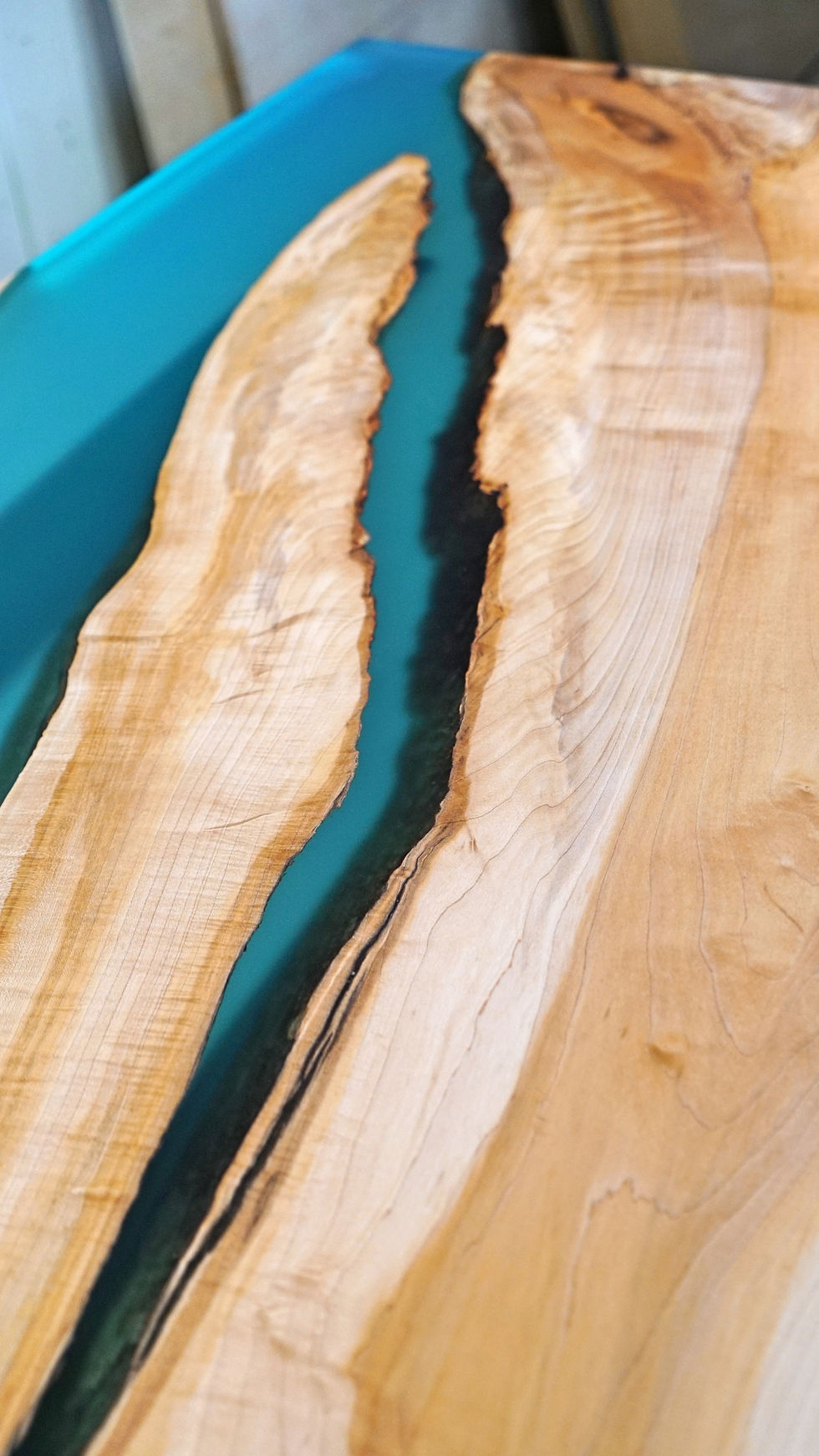 Thumbnail: Maple Dining Table w/ Blue Translucent Epoxy