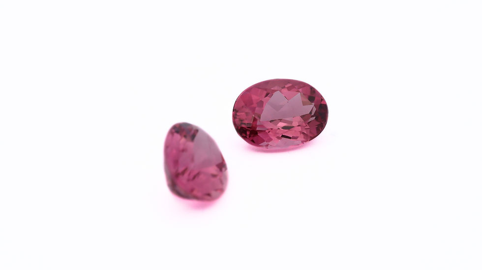 Second side photo of a pair of vivid pink rubellite Tourmalines, oval, 8X6