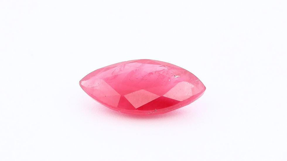 Front photo of a delicate Red Ruby, Marquise Cut