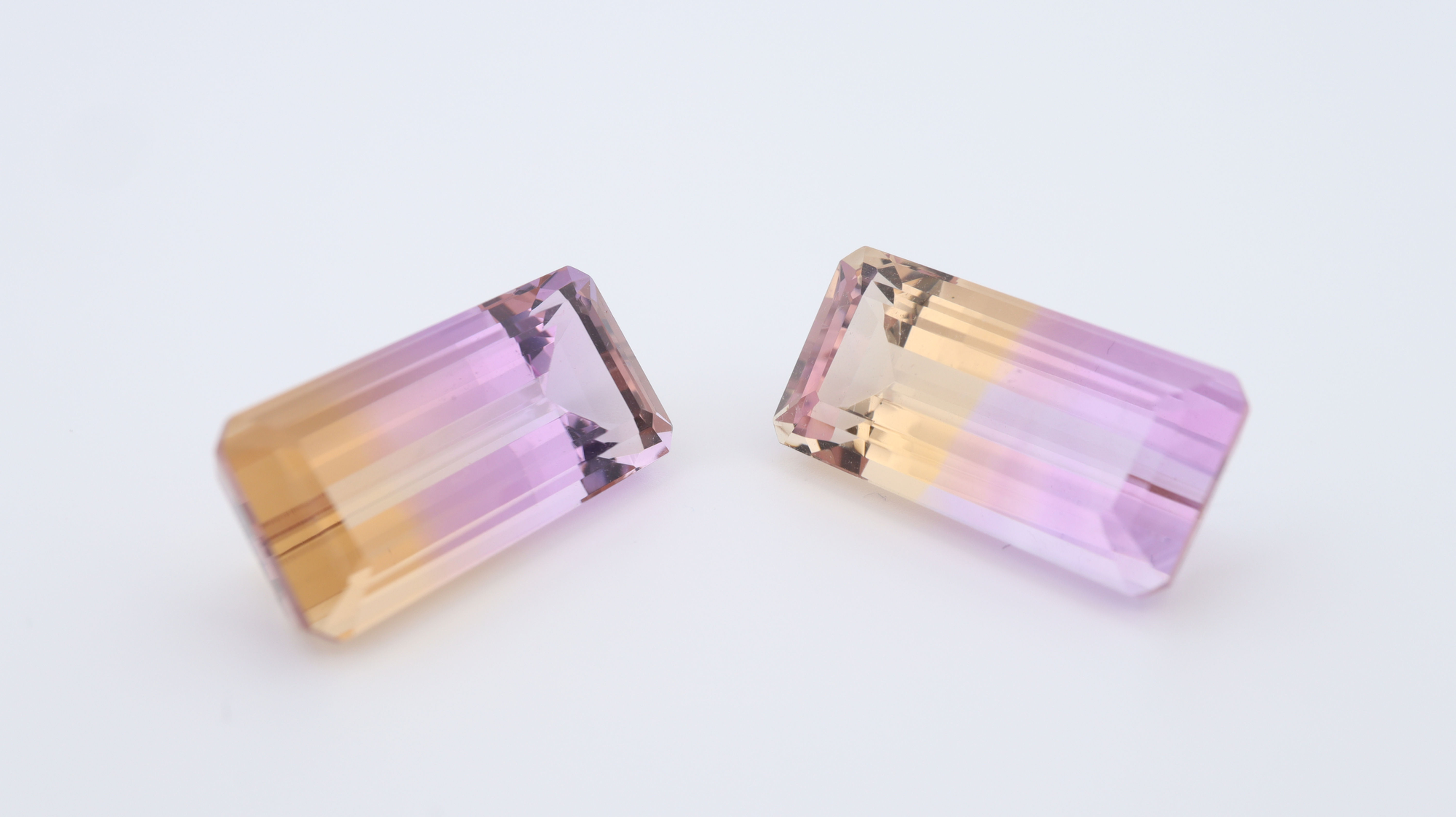 Ametrine Pair Rectangular cut 19x9mm front view