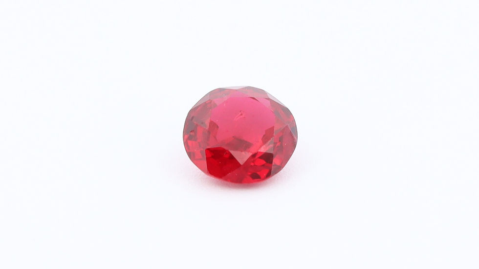 Front photo of a Vivid Red Ruby, Round Cut, with excellent color and saturation