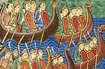 10th century illustration of Vikings in longships - four full boats.jpg