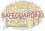 Safeguarding - a speech bubble shaped with different words and phrases relating to safegua