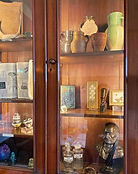 Wooden cabinet with three shelves - pictured angle from the right - historical and archaeo