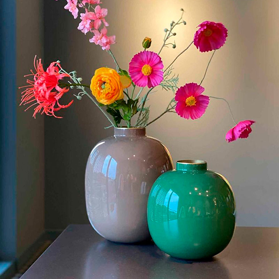 Miniatura: vaso metal cáqui flores esmaltado decoração casa