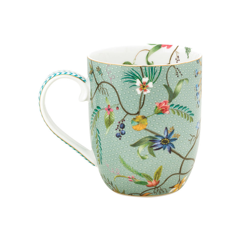 Miniatura: caneca azul detalhes flores coloridas porcelana holandesa