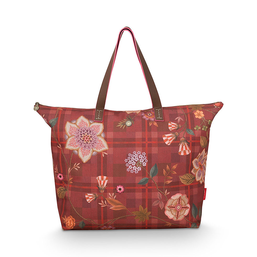 bolsa grande feminina vermelha com flores estampada