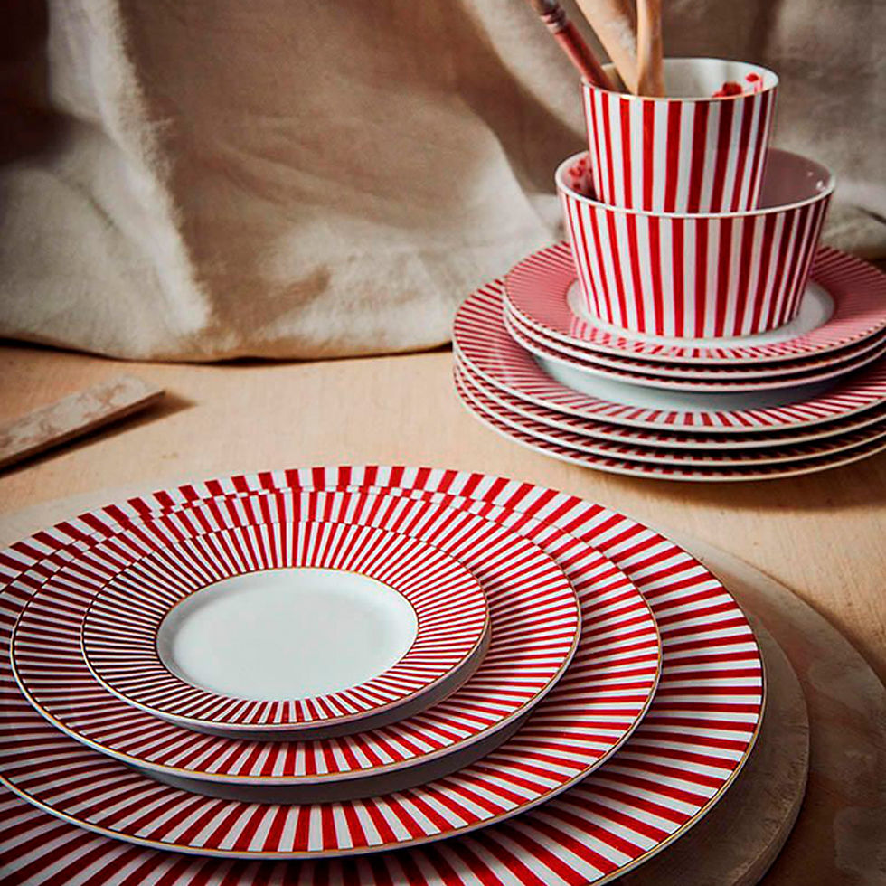 prato pão listrado vermelho e branco porcelana pip