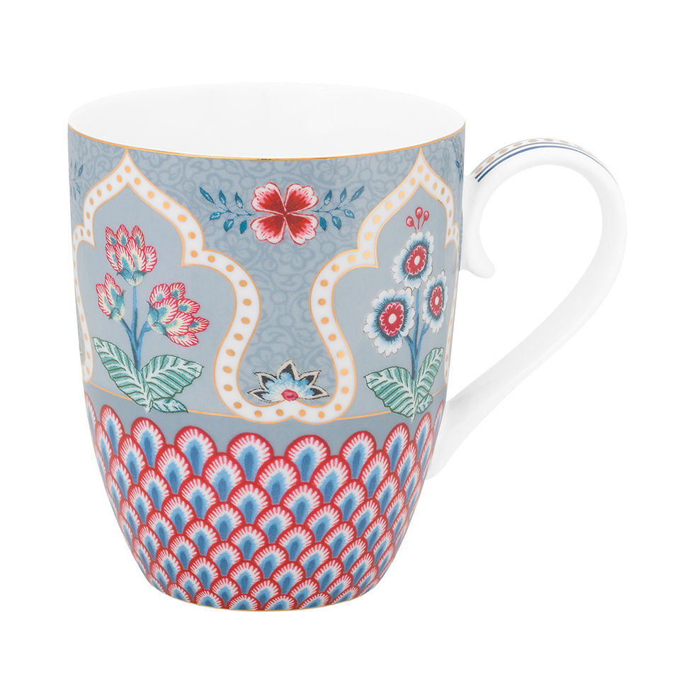 caneca grande café detalhes porcelana decorada flores