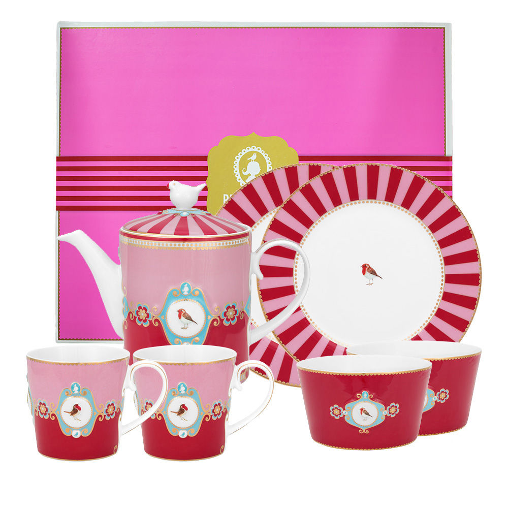 Tea Set com 7 Peças Rosa/Vermelho - Love Birds