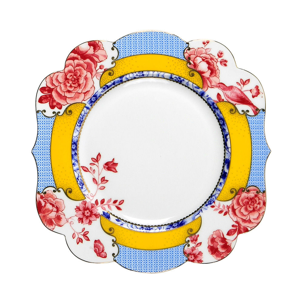prato sobremesa amarelo flores decorado porcelana