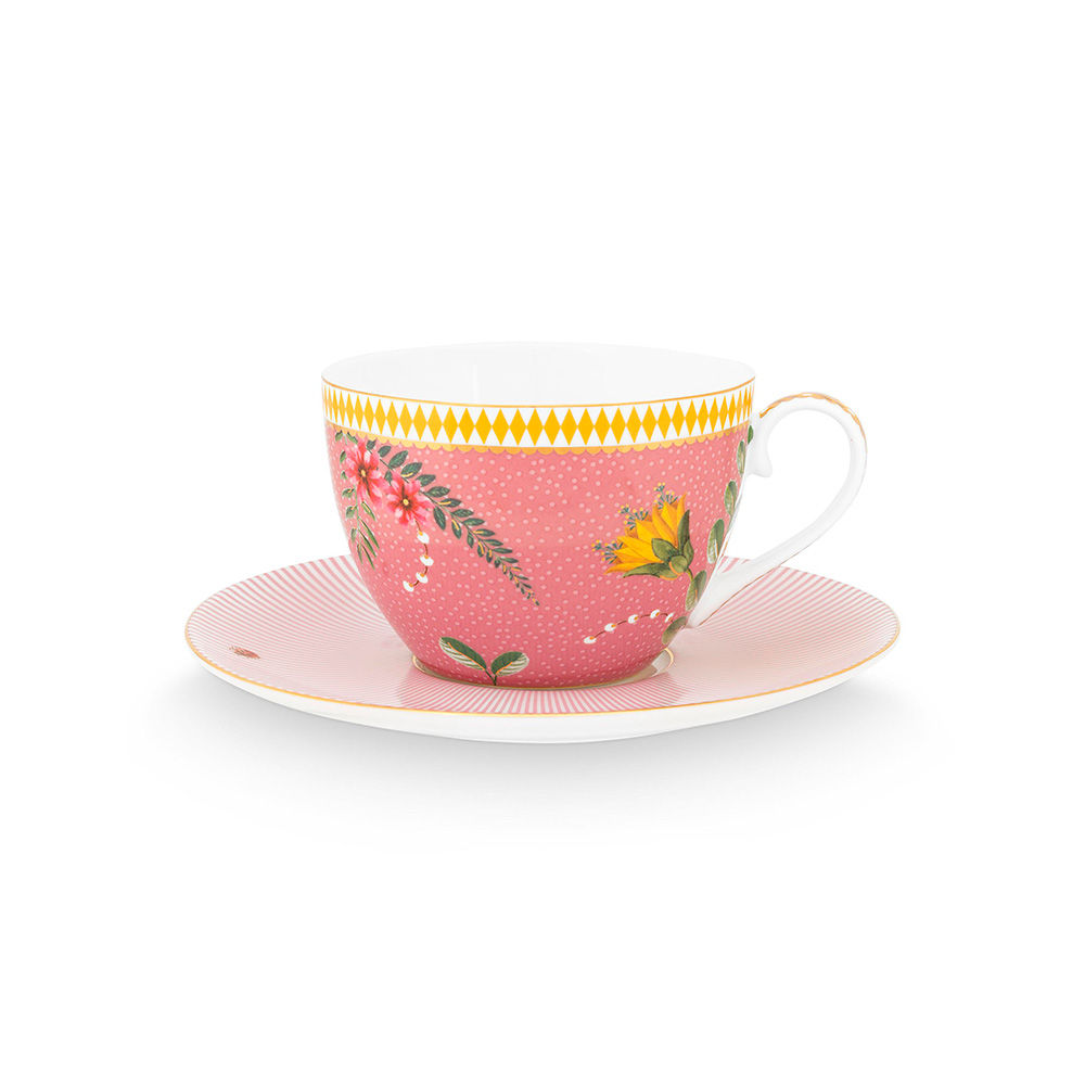 xícara rosa com flores porcelana pip studio