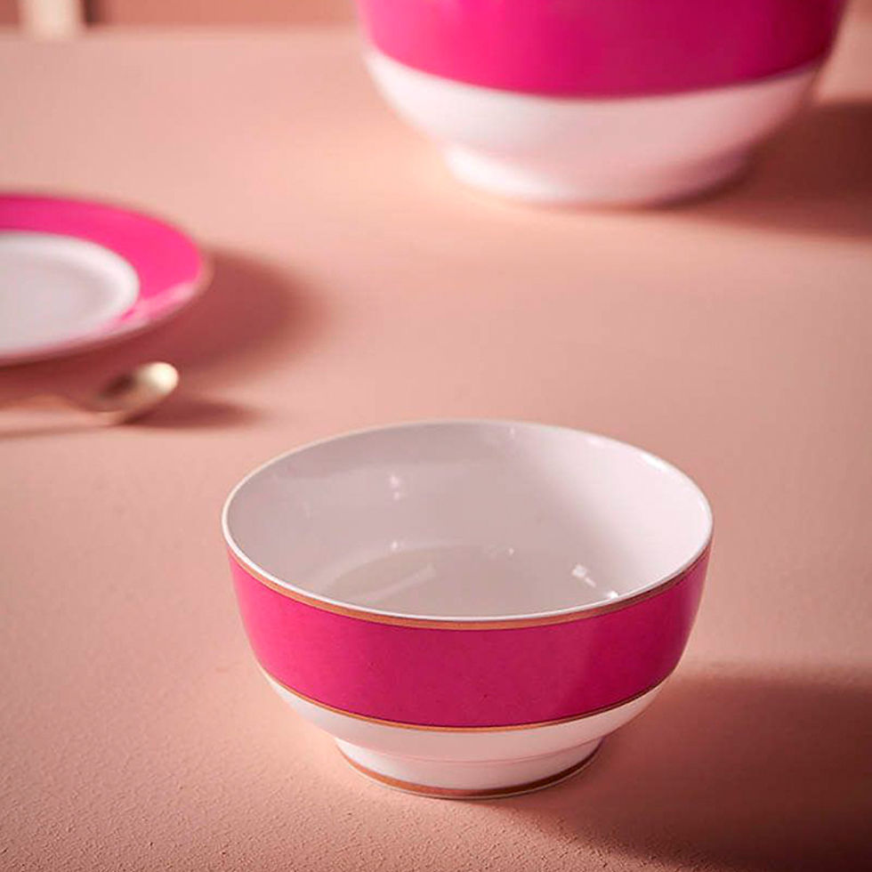 tigela bowl rosa com dourado porcelana pip chique