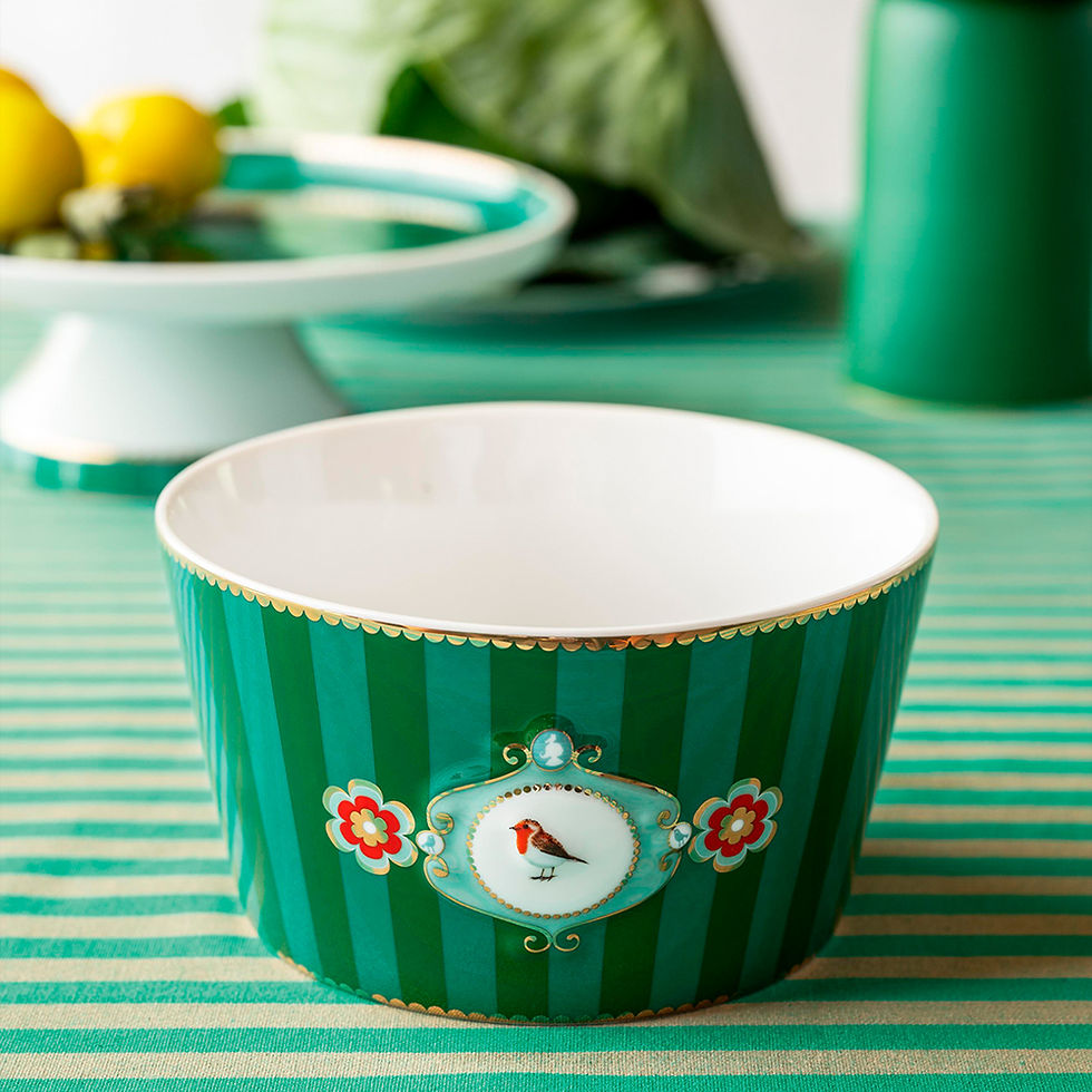 tigela verde listrada passarinho porcelana pip studio