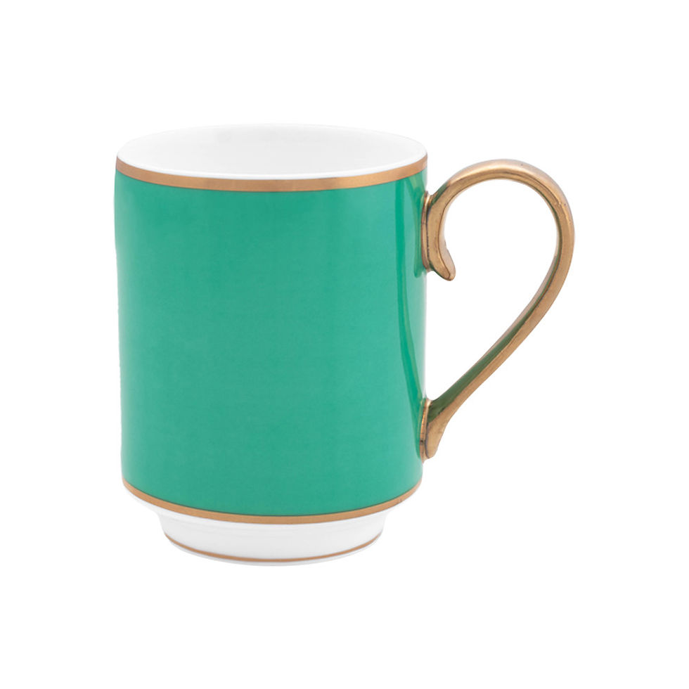 caneca pequena verde com dourado porcelana pip chique